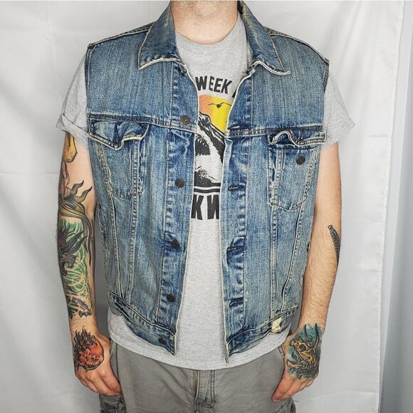 JACK SKELLINGTON vest hand‎ painted distressed jean denim XL - Picture 2 of 9